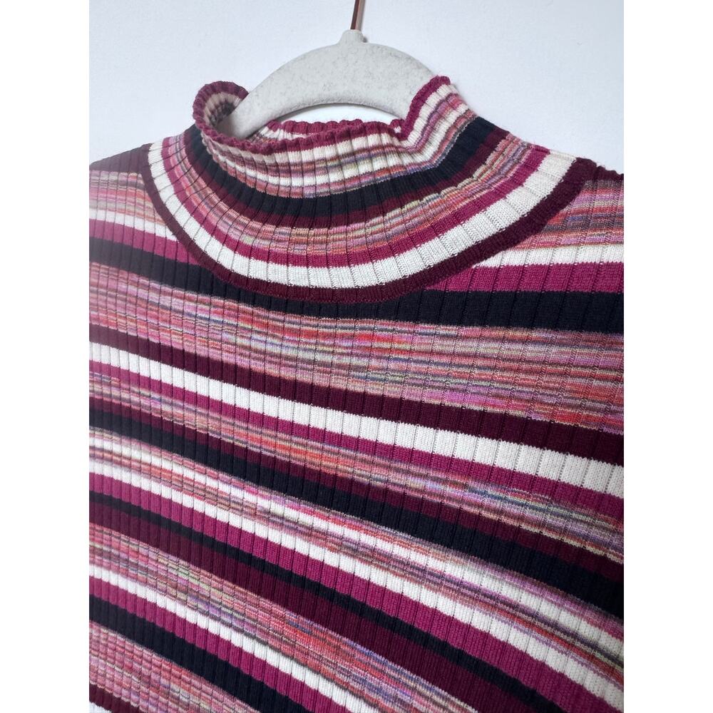 Sézane Ribbed Mock Neck Striped Knit Sweater Button Cuff XXL - Picture 2 of 8